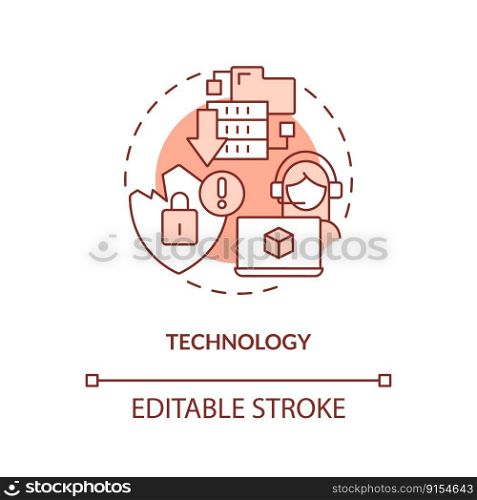 Technology terracotta concept icon. Data security issues. Supply chain disruption abstract idea thin line illustration. Isolated outline drawing. Editable stroke. Arial, Myriad Pro-Bold fonts used. Technology terracotta concept icon