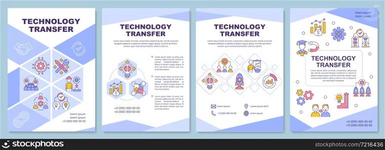 Technology transfer brochure template. Sharing knowledge and skills. Flyer, booklet, leaflet print, cover design with linear icons. Vector layouts for presentation, annual reports, advertisement pages. Technology transfer brochure template