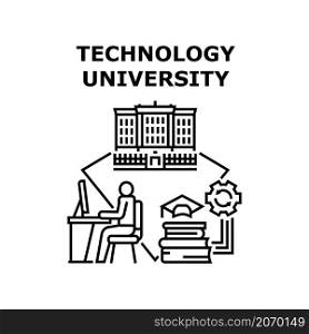 Technology university school. Student course. Science education. Digital study. Training library vector concept black illustration. Technology university icon vector illustration