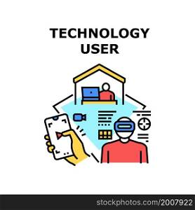 Technology user digital control. web data. business application. social develop. internet interface technology user vector concept color illustration. Technology user icon vector illustration