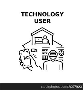 Technology user digital control. web data. business application. social develop. internet interface technology user vector concept black illustration. Technology user icon vector illustration
