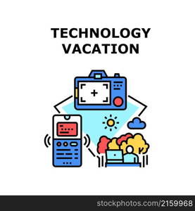 Technology vacation travel. tourism holiday design online. web internet summer vector concept color illustration. Technology vacation icon vector illustration