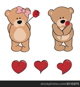Teddy bear character cartoon valentine rose pack Vector Image
