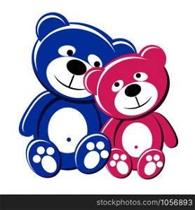 Teddy bear couple, pink and blue, in love