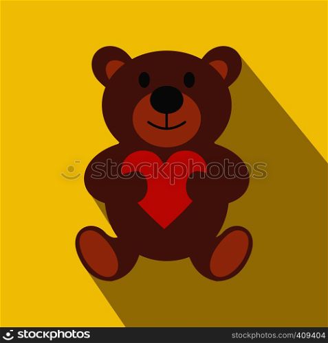 Teddy bear flat icon with long shadow. Single modern symbol on a yellow background. Teddy bear flat icon