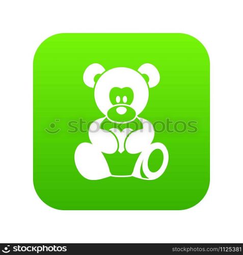 Teddy bear holding a heart icon digital green for any design isolated on white vector illustration. Teddy bear holding a heart icon digital green