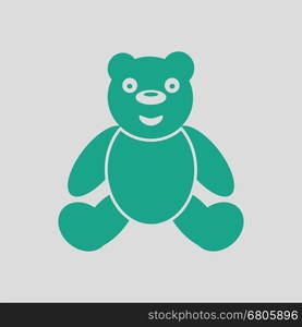 Teddy bear ico. Gray background with green. Vector illustration.