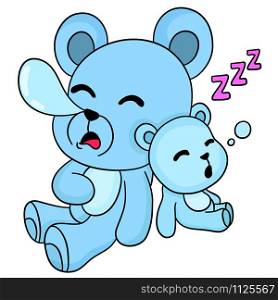 teddy bear sleeping together. cartoon illustration cute sticker