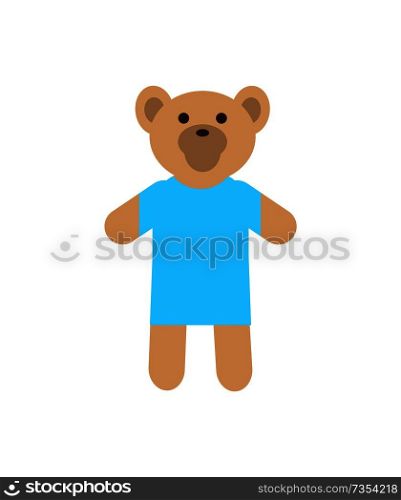 Teddy bear, wearing warm knitted sweater, of blue color, favourite fluffy toy of kids and babies, vector illustration isolated on white background. Teddy Bear Wearing Sweater Vector Illustration
