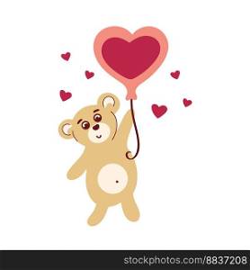 Teddy bear with balloon clip art. Cute teddy bear with heart. Romance and love concept. Valentine day vector illustration. Funny baby character animal. Teddy bear with balloon clip art