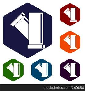 Tee fitting pipe icons set hexagon isolated vector illustration. Tee fitting pipe icons set hexagon