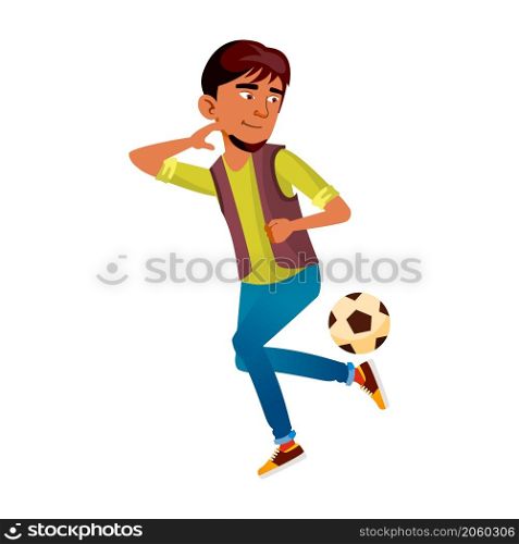 teen boy kick playing football, active kicker. vector flat cartoon illustration. teen boy kick playing football vector