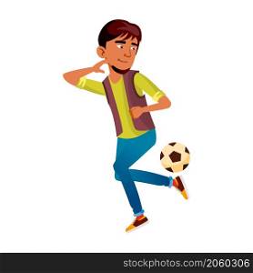 teen boy kick playing football, active kicker. vector flat cartoon illustration. teen boy kick playing football vector