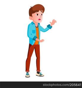 Teen Boy Poses Vector. Positive Person. For Postcard, Cover, Placard Design. Isolated Cartoon Illustration