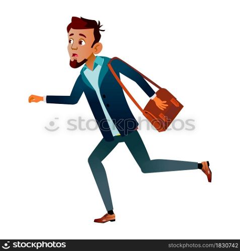 Teen Boy Student Late And Run To University Vector. Stressed And Anxious Teenager With Bag Run On Education Lesson In College. Character Young Guy Running Flat Cartoon Illustration. Teen Boy Student Late And Run To University Vector