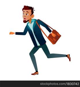 Teen Boy Student Late And Run To University Vector. Stressed And Anxious Teenager With Bag Run On Education Lesson In College. Character Young Guy Running Flat Cartoon Illustration. Teen Boy Student Late And Run To University Vector