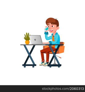 teen boy using talking smartphone addict human. work device. vector flat cartoon illustration. teen boy using talking smartphone vector