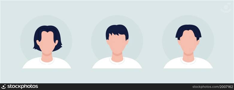 Teen boy with different haircuts semi flat color vector character avatar set. Portrait from front view. Isolated modern cartoon style illustration for graphic design and animation pack. Teen boy with different haircuts semi flat color vector character avatar set