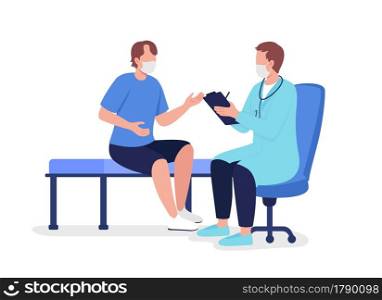 Teen consulting with doctor semi flat color vector characters. Full body people on white. Talking to medical specialist isolated modern cartoon style illustration for graphic design and animation. Teen consulting with doctor semi flat color vector characters