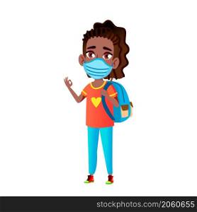 Teen girl student wearing mask. College people. Safety kid. vector character flat cartoon. Teen girl student wearing mask vector