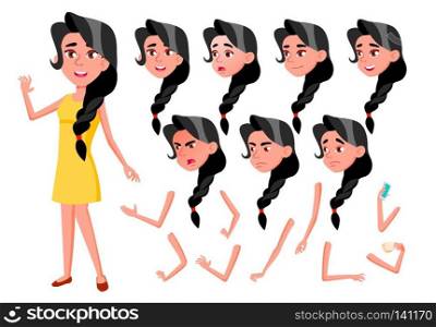 Teen Girl Vector. Teenager. Friendly, Cheer. Face Emotions, Various Gestures. Animation Creation Set. Isolated Flat Cartoon Character Illustration. Teen Girl Vector. Teenager. Beauty, Lifestyle. Face Emotions, Various Gestures. Animation Creation Set. Isolated Flat Cartoon Character Illustration