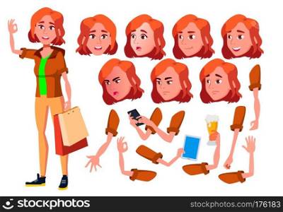 Teen Girl Vector. Teenager. Funny, Friendship. Face Emotions, Various Gestures. Animation Creation Set. Isolated Cartoon Character Illustration. Teen Girl Vector. Teenager. Funny, Friendship. Face Emotions, Various Gestures. Animation Creation Set. Isolated Flat Cartoon Character Illustration