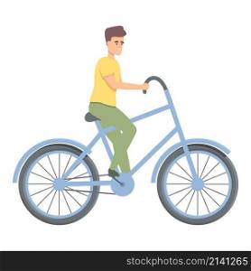 Teen on bike icon cartoon vector. Biker boy. Young man. Teen on bike icon cartoon vector. Biker boy