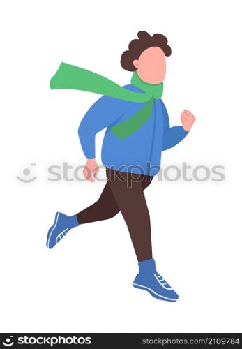 Teen training in winter semi flat color vector character. Running figure. Full body person on white. Winter activity isolated modern cartoon style illustration for graphic design and animation. Teen training in winter semi flat color vector character