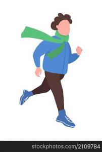Teen training in winter semi flat color vector character. Running figure. Full body person on white. Winter activity isolated modern cartoon style illustration for graphic design and animation. Teen training in winter semi flat color vector character