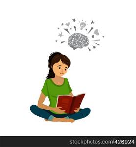 Teenager girl read book,isolated on white background,cartoon vector illustration. Teenager girl read book,isolated on white background