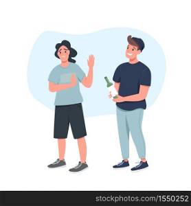 Teenager refusing alcohol flat color vector detailed character. Man reject drink. Stop destructive habit. Addiction isolated cartoon illustration for web graphic design and animation. Teenager refusing alcohol flat color vector faceless character