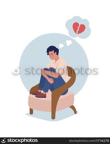 Teenager sad over heartbreak 2D vector isolated illustration. Kid upset. Girl with negative thoughts on relationships flat characters on cartoon background. Teenager problem colourful scene. Teenager sad over heartbreak 2D vector isolated illustration