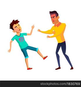 Teenagers Boys Fighting With Aggression Vector. Guys Teens Fight With Aggression Outdoor, Angry Muscular Student Bullying And Kicking Classmate. Characters Conflict Flat Cartoon Illustration. Teenagers Boys Fighting With Aggression Vector
