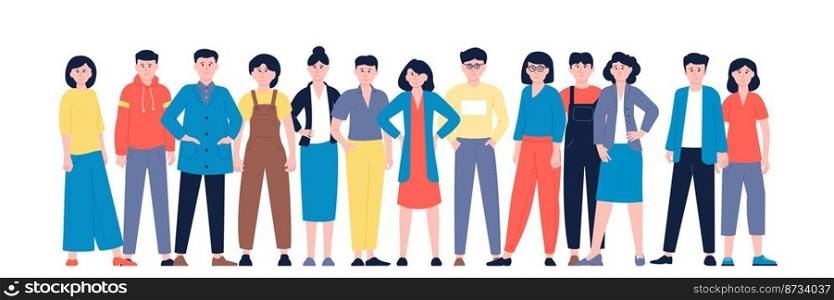 Teenagers group portrait together. Smile adolescent, adults citizens crowd. Different people population, business team casual style recent vector characters of portrait together group illustration. Teenagers group portrait together. Smile adolescent, adults citizens crowd. Different people population, business team casual style recent vector characters