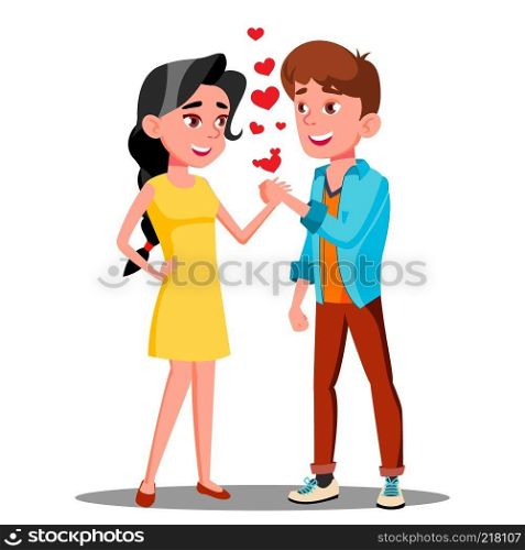 Teens Boy And Girl Holding Hand Together, Romantic Moment Vector. Illustration. Teens Boy And Girl Holding Hand Together, Romantic Moment Vector. Isolated Illustration