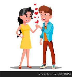 Teens Boy And Girl Holding Hand Together, Romantic Moment Vector. Illustration. Teens Boy And Girl Holding Hand Together, Romantic Moment Vector. Isolated Illustration