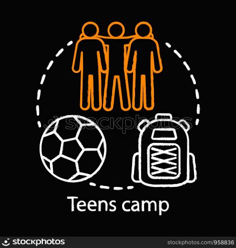 Teens camp chalk concept icon. Summer youngster club, community. Teenager holiday resort. Sports after school facility idea. Championship, competition training Vector isolated chalkboard illustration