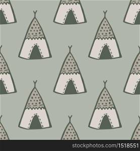 Teepee seamless pattern on light background. Native style. Tribal wallpaper. Decorative backdrop for fabric design, textile print, wrapping, cover. Vector illustration. Teepee seamless pattern on light background. Native style. Tribal wallpaper.