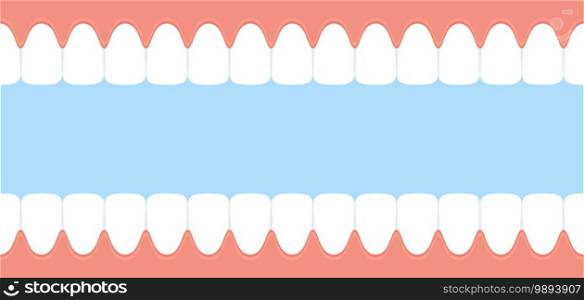 Teeth and gum. Open mouth inside view. Dental banner. Vector illustration in flat style. Teeth and gum. Open mouth inside view. Dental banner. Vector illustration