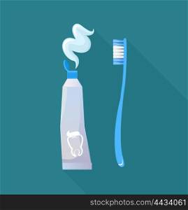 Teeth Cleaning Concept Design Banner. Teeth cleaning concept design banner flat. Template poster on brushing. Toothpaste and brush. Dental cleaning hygiene and health care or oral healthy stomatology. Vector illustration