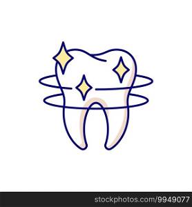 Teeth cleaning RGB color icon. Tooth recovery stomatology technics..Professional dental care. Instruments for dental treatment. Snow-white smile. Cosmetic dentistry. Isolated vector illustration. Teeth cleaning RGB color icon