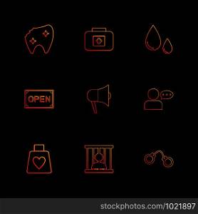 teeth , damage , first aid box , drop , blood , open , speaker , profile , jail , handcuffs , icon, vector, design, flat, collection, style, creative, icons