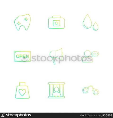 teeth , damage , first aid box , drop , blood , open , speaker , profile , jail , handcuffs , icon, vector, design, flat, collection, style, creative, icons