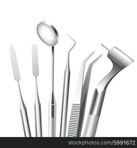 Teeth dental medical equipment steel tools set realistic vector illustration. Teeth Dental Equipment