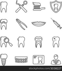Teeth, dentistry medical line icons. Teeth, dentistry medical line icons. Instrument dentistry medical, dentistry medical stomatology, equipment dentistry medical, dental protection. Vector illustration