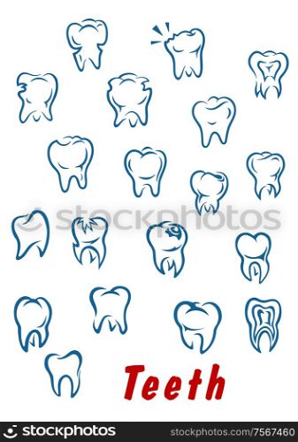 Teeth icons set in outline style for medicine, hygiene, dentistry design