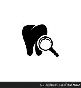 Teeth Inspection with Magnifying Glass. Flat Vector Icon illustration. Simple black symbol on white background. Teeth Inspection with Magnifying Glass sign design template for web mobile UI element. Teeth Inspection with Magnifying Glass Flat Vector Icon