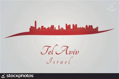 Tel Aviv skyline in red and gray background in editable vector file