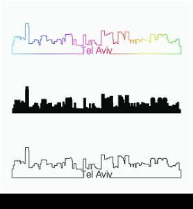 Tel Aviv skyline linear style with rainbow in editable vector file