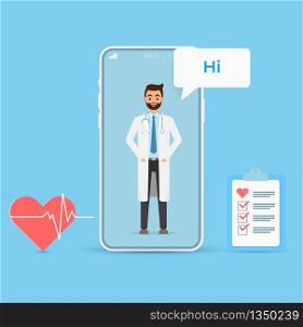 Tele Consultation Online with Doctor in Mobile Application Technology Concept. Vector flat illustration
